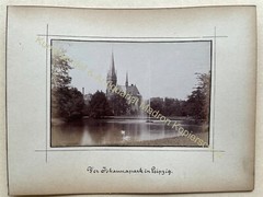 2 orig. Photo Leipzig from 1880 Johannapark & Mende Fountain 25.5cm x 19.5cm