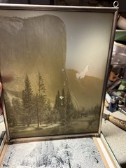 Antique Glass Photograph Yosemite CA. El Capitan Custom Nickel Frame