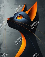 Set Of (5) Original Digital Art Images Of Various Feline Cat Abstract Wall