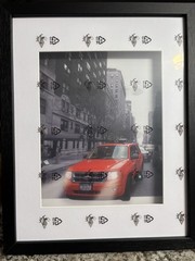 Framed Color Photograph Red Car Urban Cityscape Travel & Transportation Art