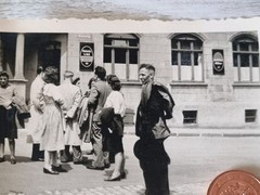 orig. Photo Ratingen 1940, Rosenstraße house number 43, inn, beer advertising (x)