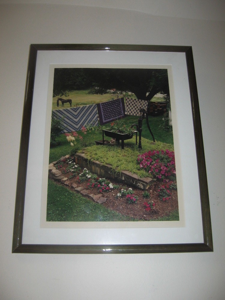 Framed Art Photograph Amish Quilts Hanging in Lancaster Farm Yard 16.5″x13.5″