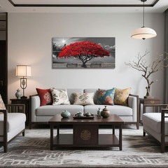 Mofutinpo Black and White Red Tree Wall Art Canvas Print Picture Large Red Tr…