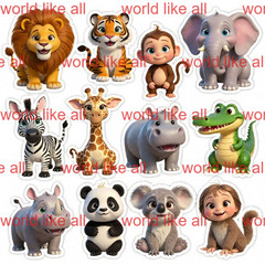 Printable Digital Stickers | Cute Cartoon Kids Sticker Bundle | 4K
