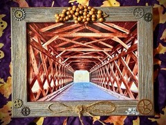 OOAK Framed Photo Sachs Covered HAUNTED Bridge Gettysburg PA Rustic Decor
