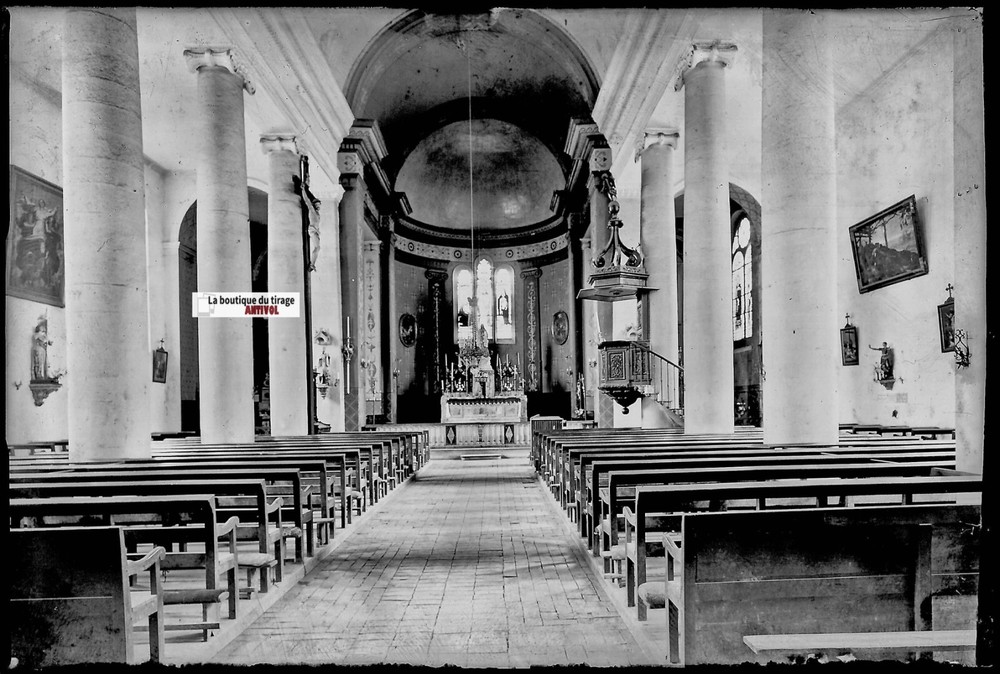 Mont-sous-Vaudrey, Church, Glass Photo Plate, Black & White Negative 10×15 cm