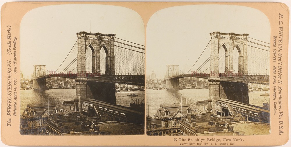 USA US New York Bridge Brooklyn Bridge 1901 Photo Stereo Vintage