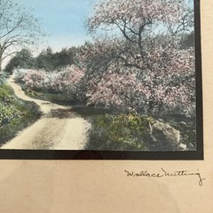 SIGNED WALLACE NUTTING WINDING ROAD w FLOWERING TREES H/TINTED FRAMED PHOTOGRAPH