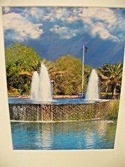 MATTED PHOTOGRAPHY View of Fountain and American Flag By Larry Santucci 16×20