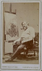 Etienne Carjat, Paris, Gustave Courbet at his easel. Vintage cdv albums.