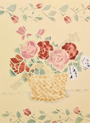 Pink & Red Roses in Basket Stenciled Art DIGITAL DOWNLOAD Print at Home Farmhous