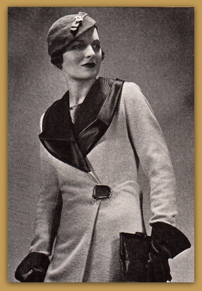 1933 Fashion Print Photo Lucien Lelong Paris Grey Wool Coat Black Satin Gloves