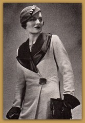 1933 Fashion Print Photo Lucien Lelong Paris Grey Wool Coat Black Satin Gloves