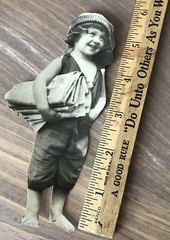 Antique Cut Out Photo Adorable Newspaper Boy Newsboy Cap & Knickers