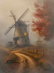 Digital Art Image landscape Nature Autumn Mill Fog House Trees Wallpaper Desktop
