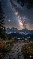 Photograph Image AI Print Milky Way Night Sky Over Mountain Landscape Stars