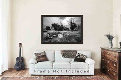 Rusted Pickup Bed and Abandoned House Oklahoma Black and White Photography Print