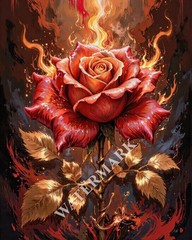 Digital Image Red Rose Fire Picture Wallpaper Background Desktop Wall Art A88