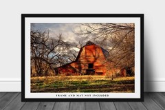 Country Photography Print – Rustic Red Barn in Oklahoma Wall Art Farmhouse Decor