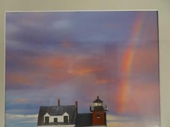 Maine Rockland Breakwater Lighthouse Signed Photograph George A. Miller Rainbow
