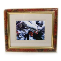Original Winter Berries in Snow Photograph w/Mat Decorative Frame with Gold Trim