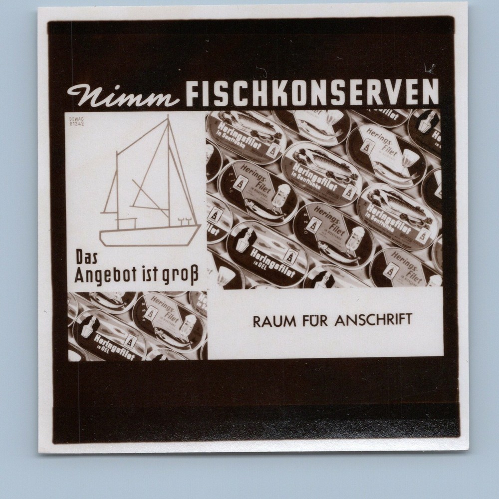 Werbung Reklame DDR FISCHKONSERVEN Fisch Lebensmittel – Altes Foto 1950er 1960er