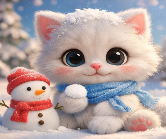Digital Photo Winter Snow Kitty ❄️ Cute Fluffy Cat Background HD Wallpaper