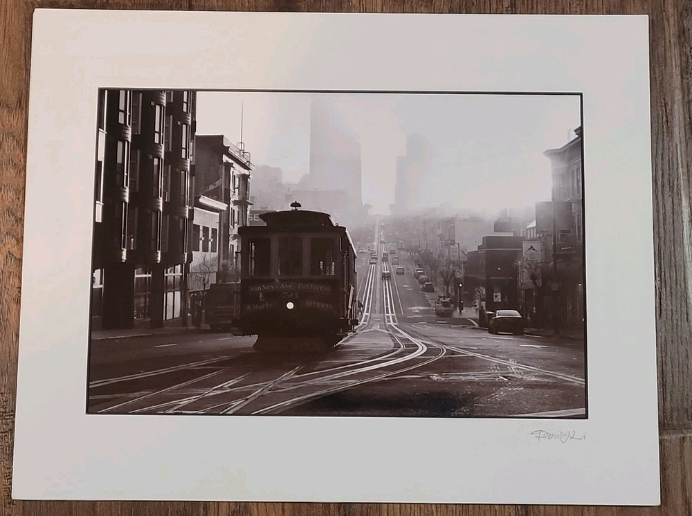 Signed San Francisco Cable Car Photo Danny Li Black & White Matted 10.75×13.75