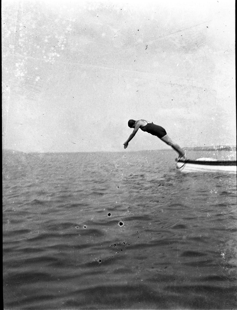 PHOTO NEGATIVE, woman in swimsuit, jumping, unusual, 1930’s