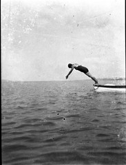 PHOTO NEGATIVE, woman in swimsuit, jumping, unusual, 1930’s