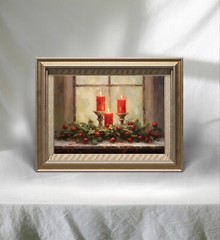 DIGITAL DOWNLOAD, Christmas Candle and Pinecone Oil Painting, Holly Berries