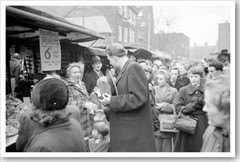 1954 Silver Halide Photo Of Billy Graham Greeting People At A London Market