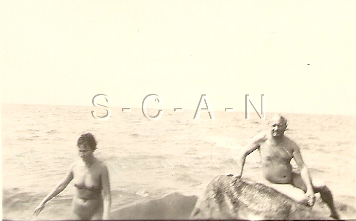 Org Vintage German 1969-70 Real Photo- Nude- Endowed Woman & Man- Rocks- Beach
