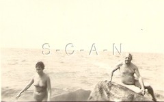 Org Vintage German 1969-70 Real Photo- Nude- Endowed Woman & Man- Rocks- Beach