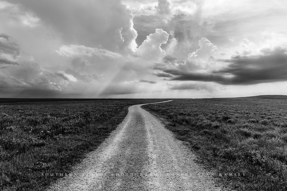 Country Photography Print – Black and White Photo of Road in Flint Hills Kansas