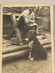 🐕 Man with Dog in Wooden Square 1940s Original Photo 6×9