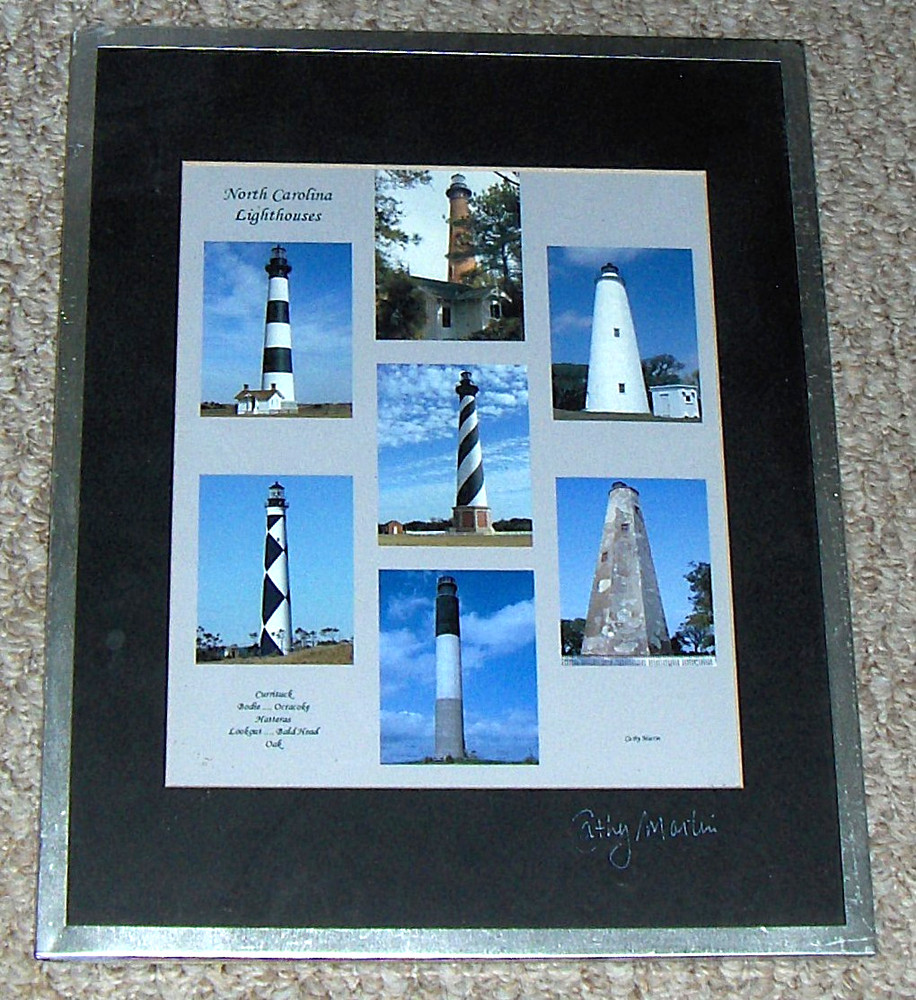 OBX OUTER BANKS NC 7 Lighthouse Photos Matted & Framed by Cathy Martin, Signed