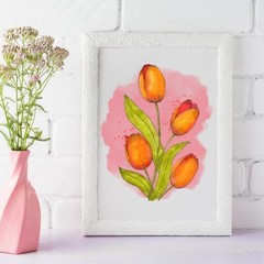 Watercolour Tulips 5×7″ High Quality Art Print | Spring Decor