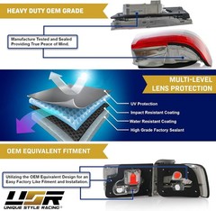 USR 92-93 Accord Tail Lights – JDM Style Red/Clear Rear Tail Lamps Set (Left + R
