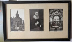 Triptych, framed, Nicholas Ferrar & his grave, & Little Gidding