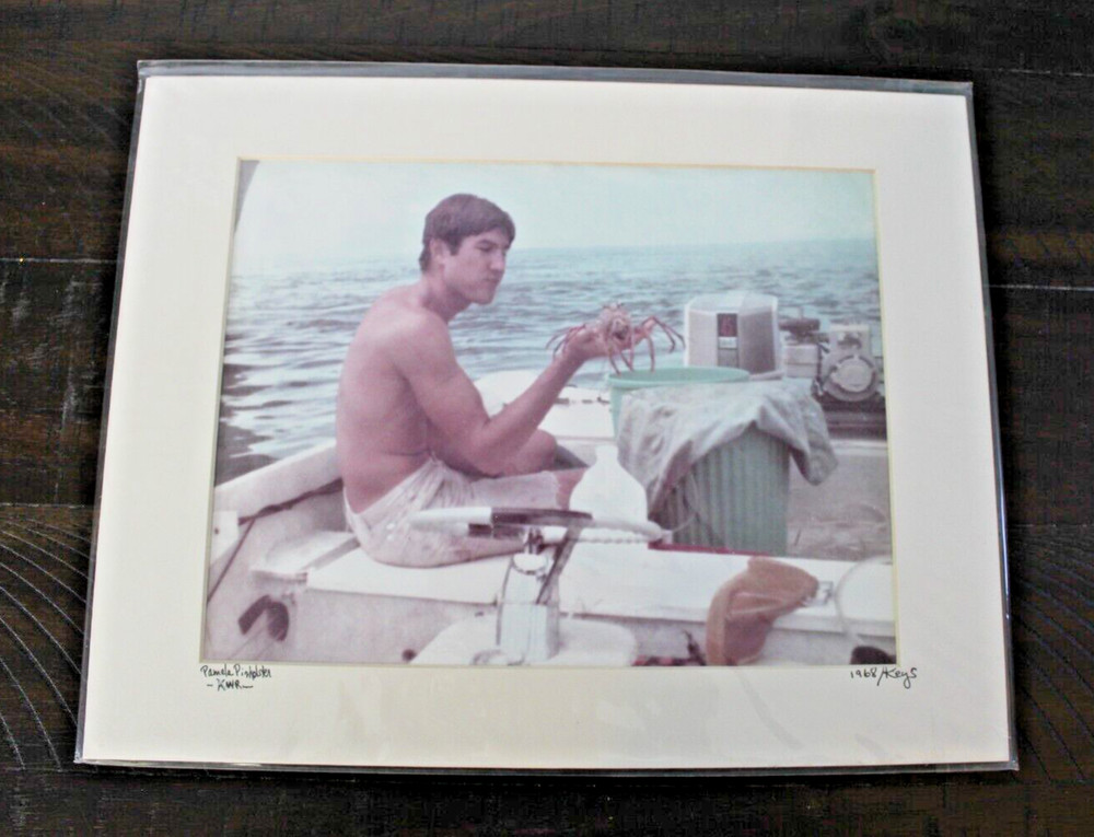 Matted Photograph of Young Man Lobstering in Florida Keys 1968 Reprint 14×11