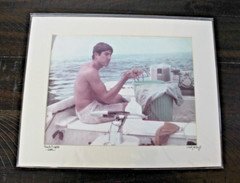 Matted Photograph of Young Man Lobstering in Florida Keys 1968 Reprint 14×11