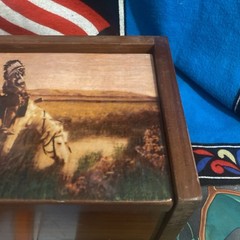 VTG Edward Curtis Native American Handmade Oasis Of The Badlands Wooden Box