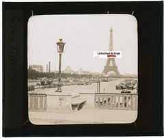 Eiffel Tower Paris Seine Glass Plate Photograph Sepia Positive 8,5×10 cm