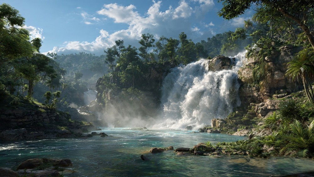 Background Digital Wallpaper Nature Picture Screen Image Waterfall Forest sky 4K