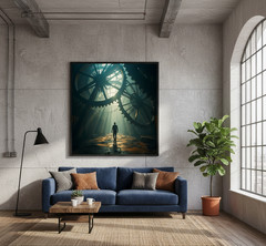 Steampunk Dark Fantasy Ai Art Digital Download Industrial Gears Silhouette Man