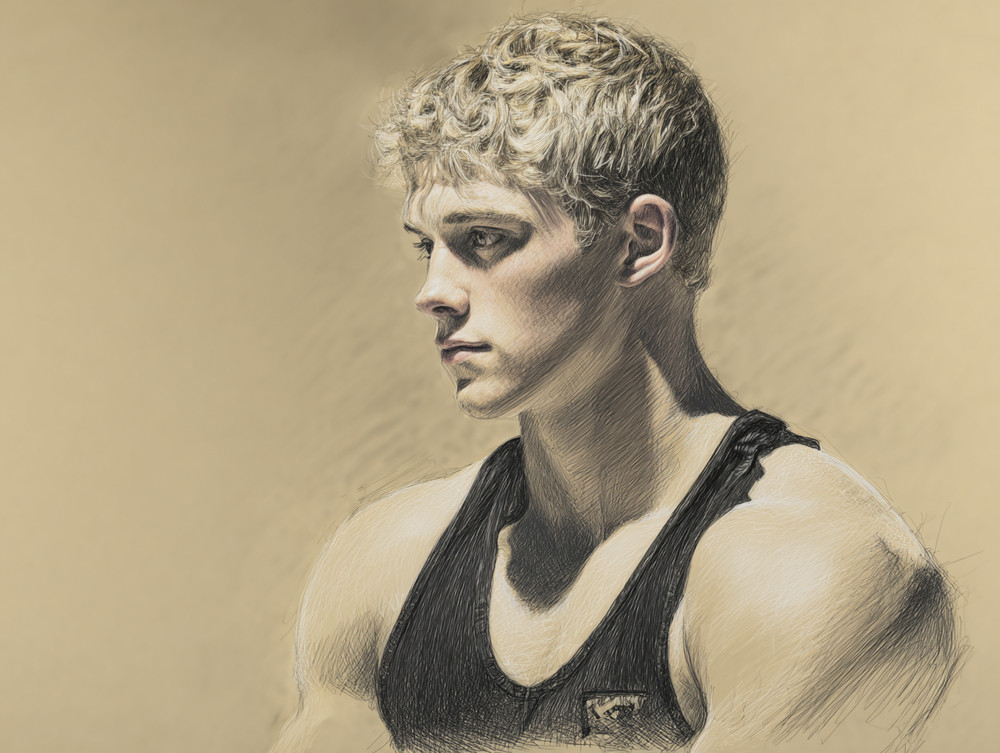 «Handsome wrestler». Drawing by Igor Zeiger. Numbered and signed by artist