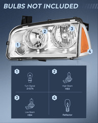 Headlight Assembly Compatible with 2006 2007 2008 2009 2010 Dodge Charger Chrome