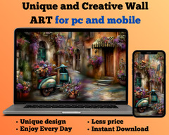 Italian street watercolor style picture background AI wallpaper for mobile & pc