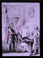 Mozart Wolfgang Amadeus with friends in Salzburg old glass picture 8.5 x 10 cm